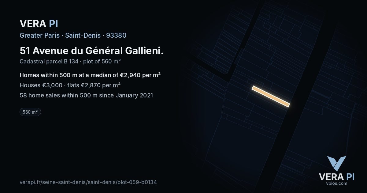 51 Avenue du Général Gallieni, Saint-Denis at night – the plot lit, the parcels around coloured by the prices near them
