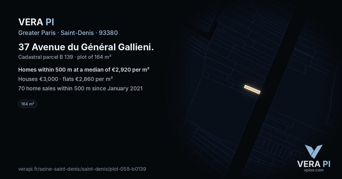 37 Avenue du Général Gallieni, Saint-Denis at night – the plot lit, the parcels around coloured by the prices near them
