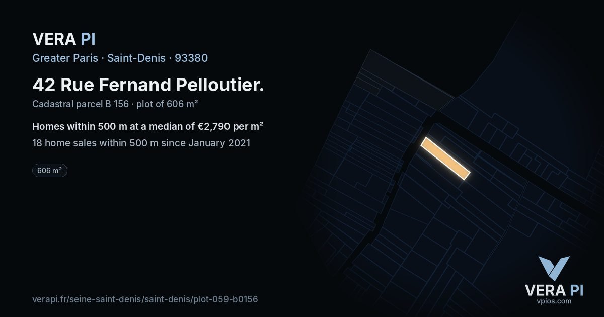 42 Rue Fernand Pelloutier, Saint-Denis at night – the plot lit, the parcels around coloured by the prices near them