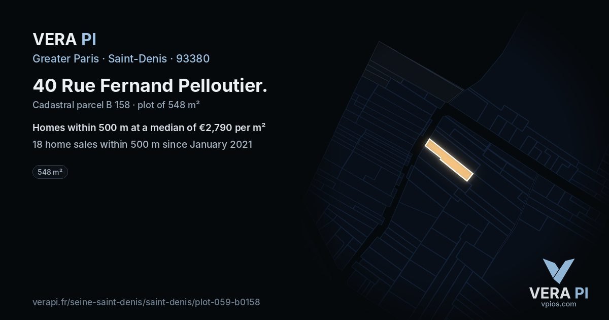 40 Rue Fernand Pelloutier, Saint-Denis at night – the plot lit, the parcels around coloured by the prices near them