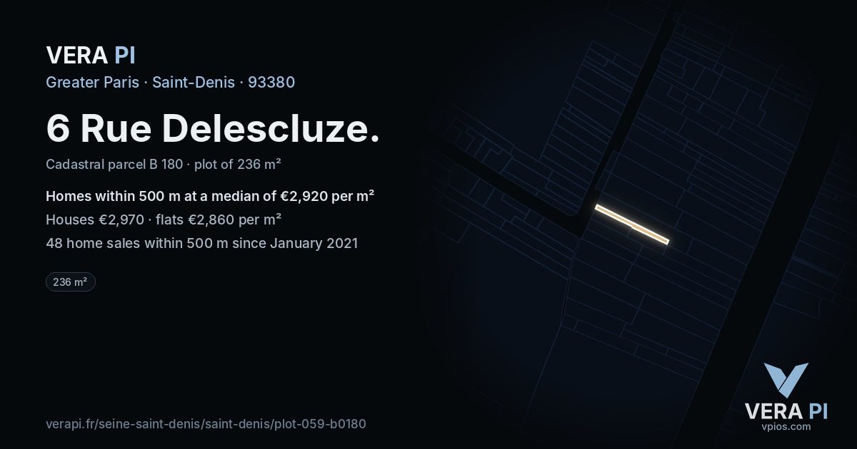6 Rue Delescluze, Saint-Denis at night – the plot lit, the parcels around coloured by the prices near them
