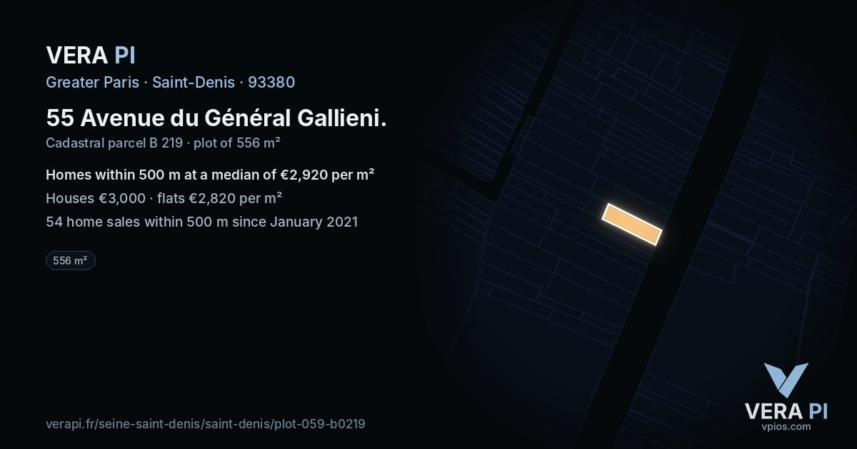 55 Avenue du Général Gallieni, Saint-Denis at night – the plot lit, the parcels around coloured by the prices near them