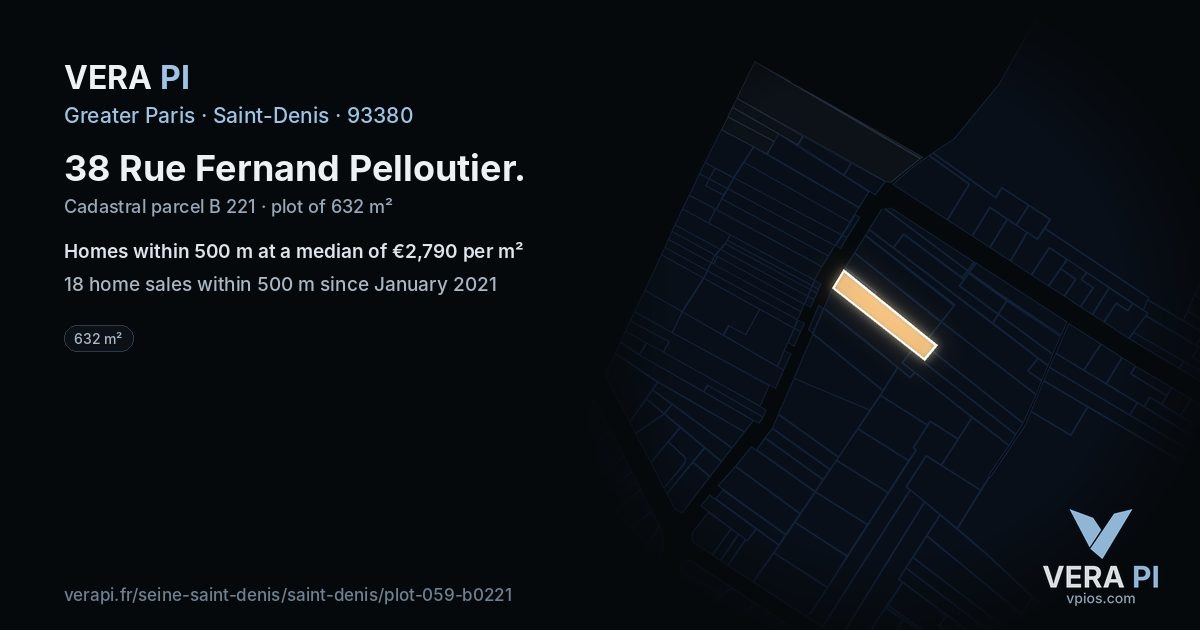 38 Rue Fernand Pelloutier, Saint-Denis at night – the plot lit, the parcels around coloured by the prices near them