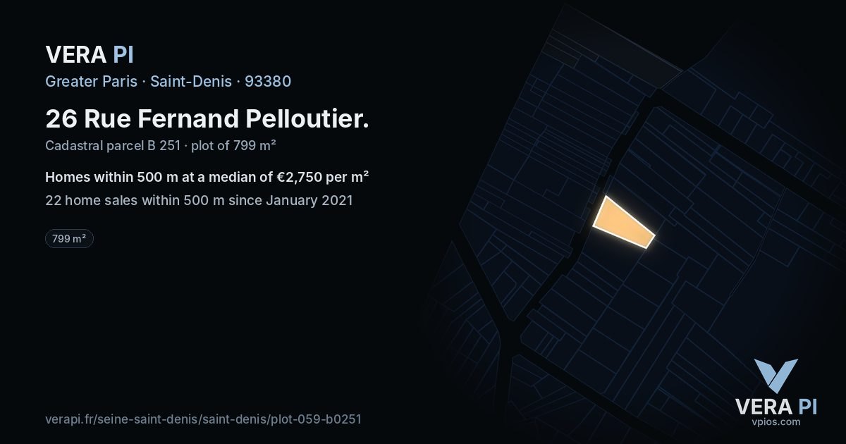 26 Rue Fernand Pelloutier, Saint-Denis at night – the plot lit, the parcels around coloured by the prices near them