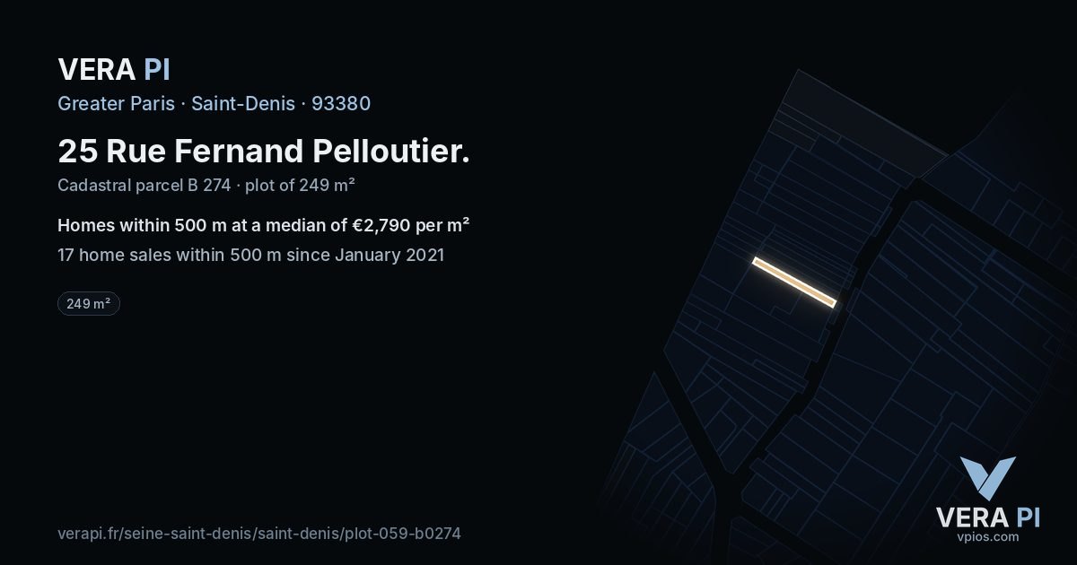 25 Rue Fernand Pelloutier, Saint-Denis at night – the plot lit, the parcels around coloured by the prices near them