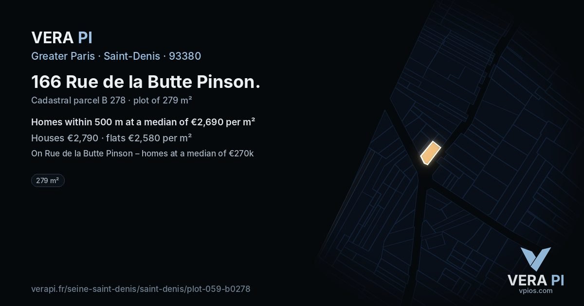 166 Rue de la Butte Pinson, Saint-Denis at night – the plot lit, the parcels around coloured by the prices near them