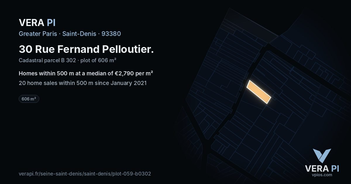 30 Rue Fernand Pelloutier, Saint-Denis at night – the plot lit, the parcels around coloured by the prices near them