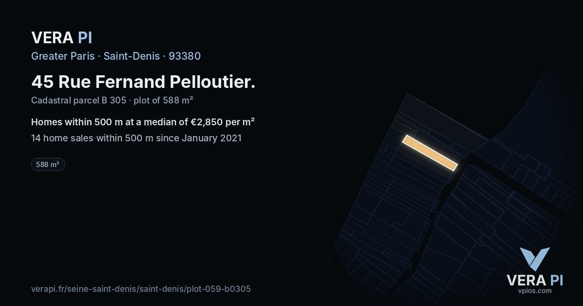 45 Rue Fernand Pelloutier, Saint-Denis at night – the plot lit, the parcels around coloured by the prices near them