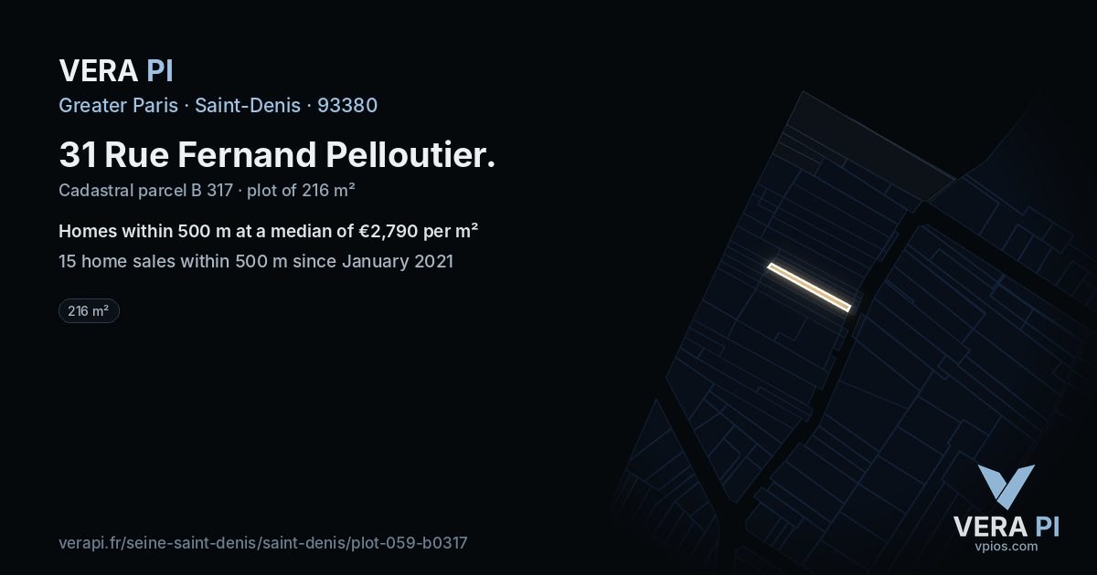 31 Rue Fernand Pelloutier, Saint-Denis at night – the plot lit, the parcels around coloured by the prices near them