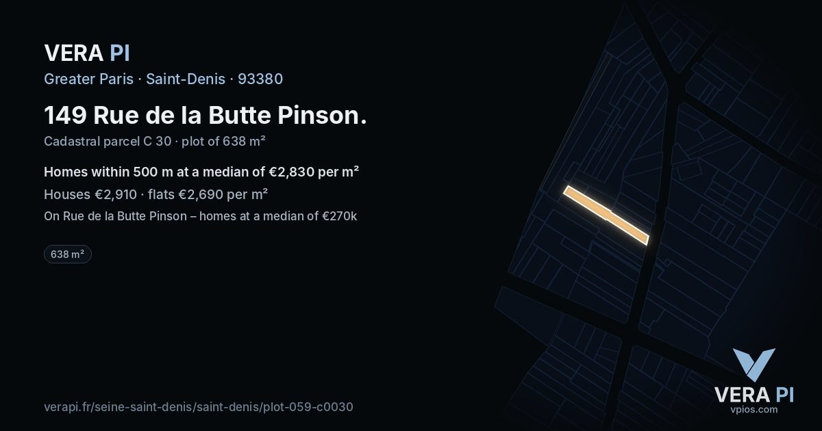 149 Rue de la Butte Pinson, Saint-Denis at night – the plot lit, the parcels around coloured by the prices near them