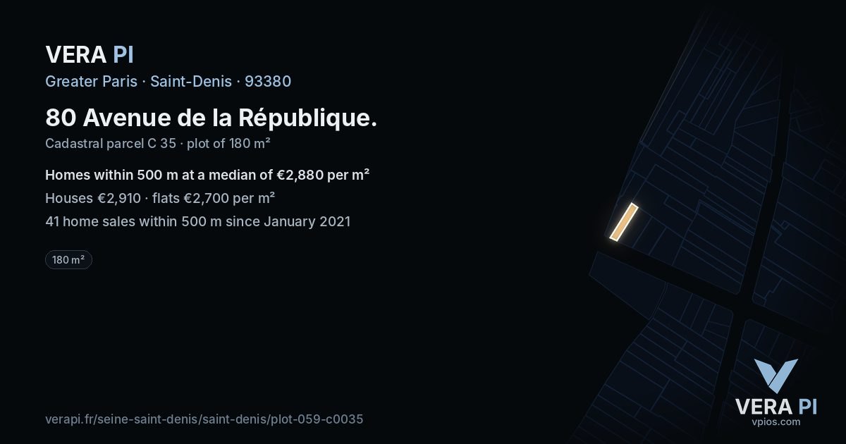 80 Avenue de la République, Saint-Denis at night – the plot lit, the parcels around coloured by the prices near them