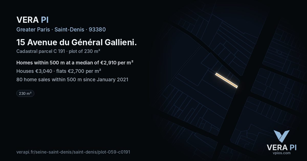 15 Avenue du Général Gallieni, Saint-Denis at night – the plot lit, the parcels around coloured by the prices near them