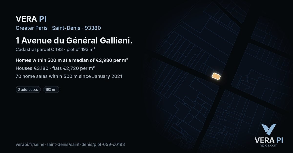 1 Avenue du Général Gallieni, Saint-Denis at night – the plot lit, the parcels around coloured by the prices near them