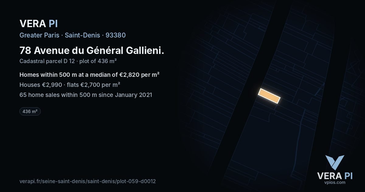 78 Avenue du Général Gallieni, Saint-Denis at night – the plot lit, the parcels around coloured by the prices near them