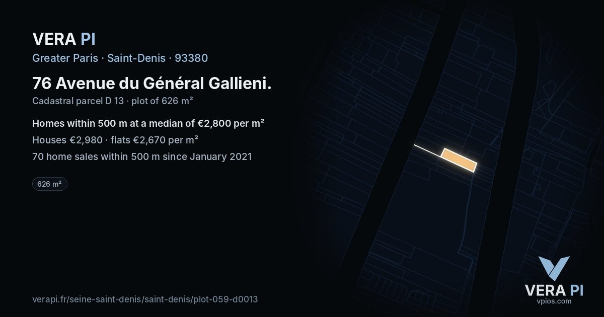 76 Avenue du Général Gallieni, Saint-Denis at night – the plot lit, the parcels around coloured by the prices near them