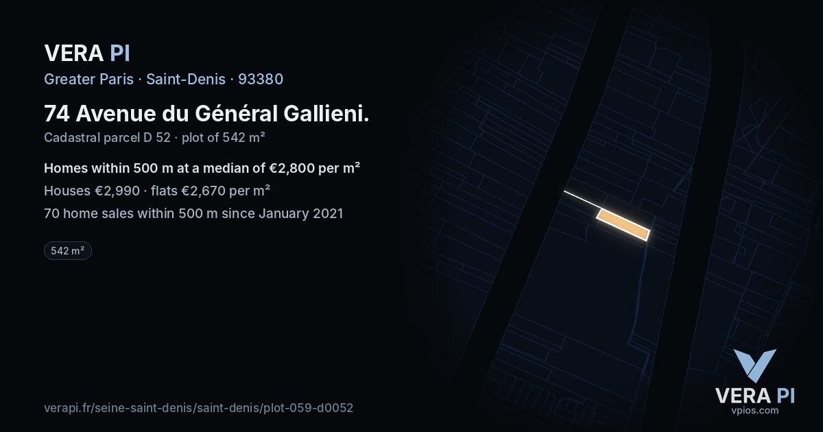 74 Avenue du Général Gallieni, Saint-Denis at night – the plot lit, the parcels around coloured by the prices near them