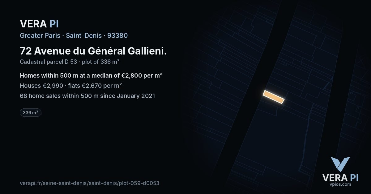 72 Avenue du Général Gallieni, Saint-Denis at night – the plot lit, the parcels around coloured by the prices near them