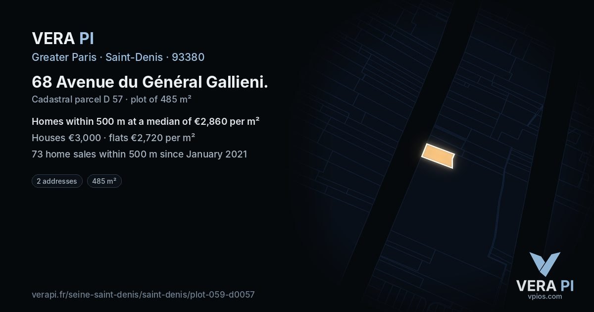 68 Avenue du Général Gallieni, Saint-Denis at night – the plot lit, the parcels around coloured by the prices near them