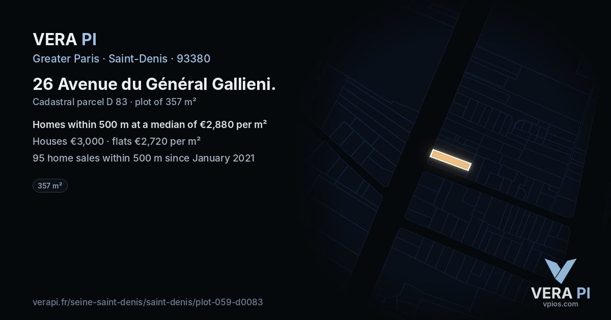 26 Avenue du Général Gallieni, Saint-Denis at night – the plot lit, the parcels around coloured by the prices near them