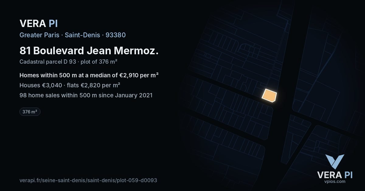 81 Boulevard Jean Mermoz, Saint-Denis at night – the plot lit, the parcels around coloured by the prices near them
