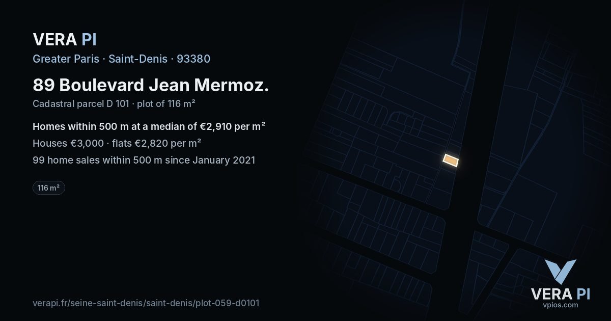 89 Boulevard Jean Mermoz, Saint-Denis at night – the plot lit, the parcels around coloured by the prices near them