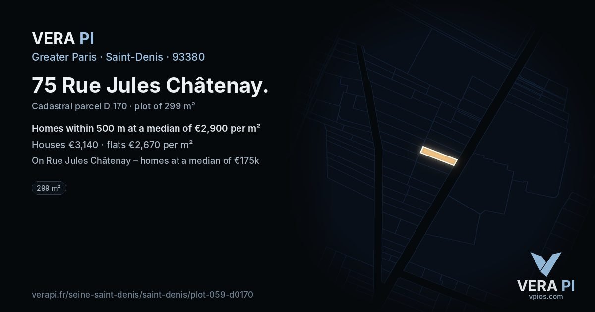 75 Rue Jules Châtenay, Saint-Denis at night – the plot lit, the parcels around coloured by the prices near them