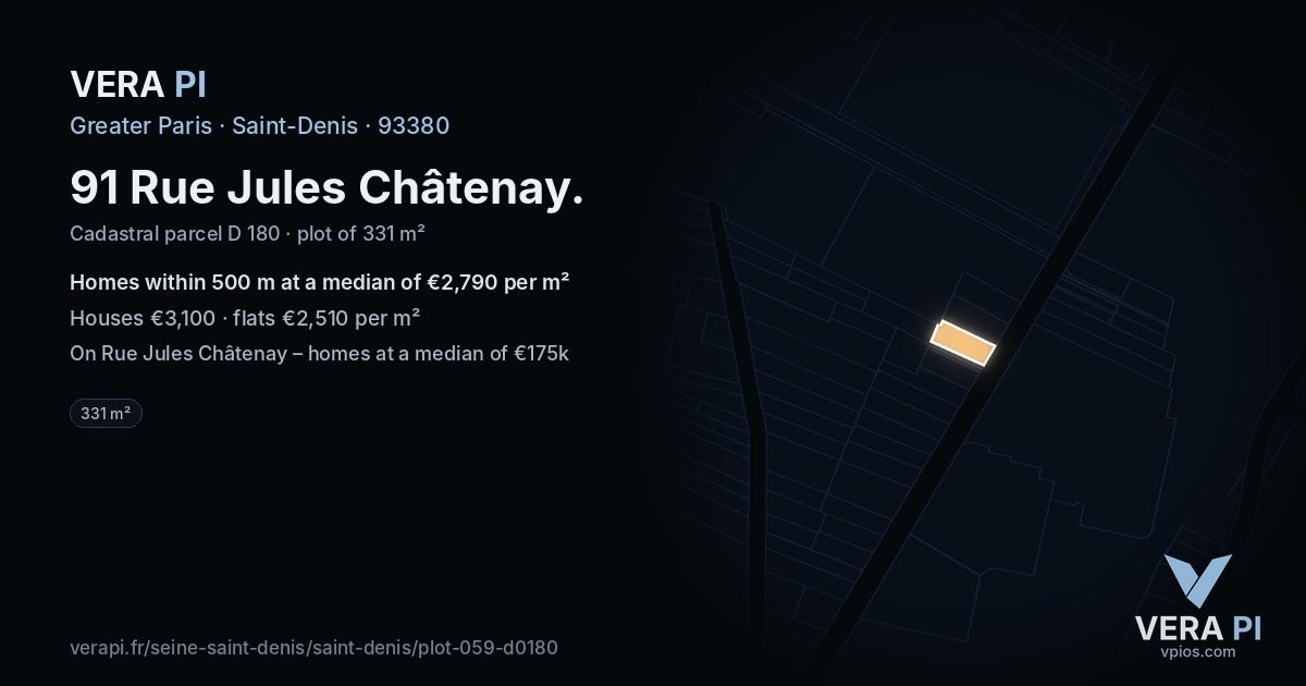 91 Rue Jules Châtenay, Saint-Denis at night – the plot lit, the parcels around coloured by the prices near them