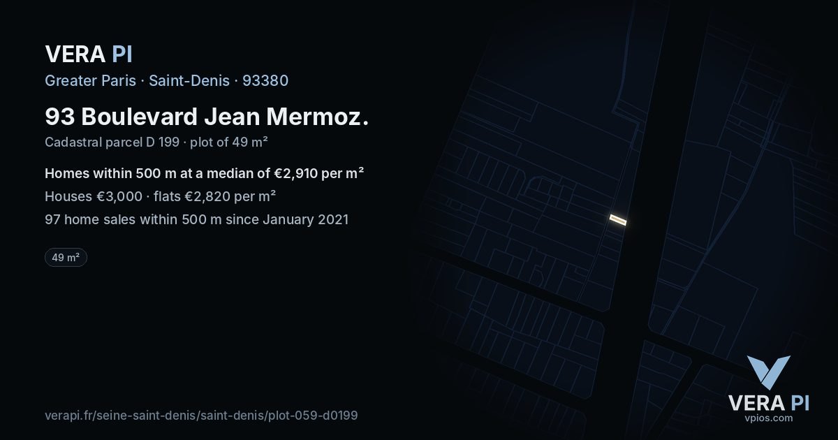 93 Boulevard Jean Mermoz, Saint-Denis at night – the plot lit, the parcels around coloured by the prices near them