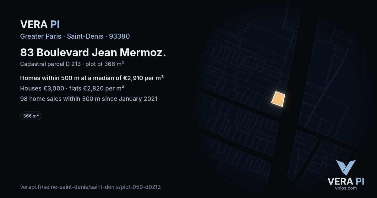 83 Boulevard Jean Mermoz, Saint-Denis at night – the plot lit, the parcels around coloured by the prices near them