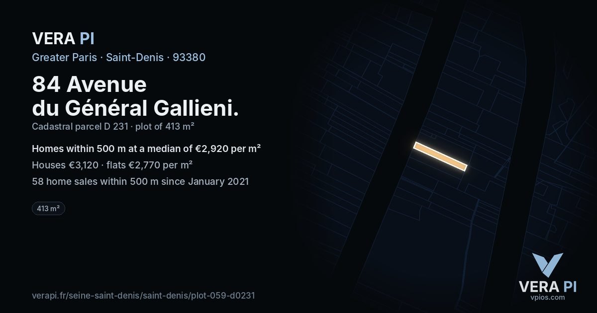 84 Avenue du Général Gallieni, Saint-Denis at night – the plot lit, the parcels around coloured by the prices near them