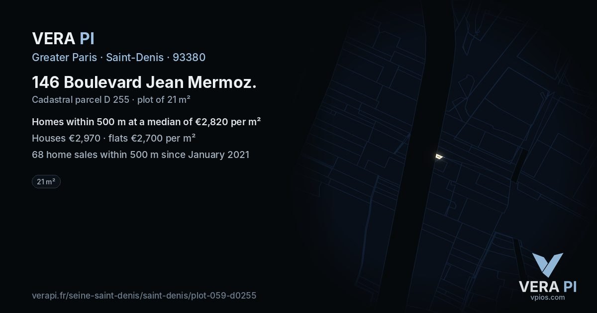 146 Boulevard Jean Mermoz, Saint-Denis at night – the plot lit, the parcels around coloured by the prices near them