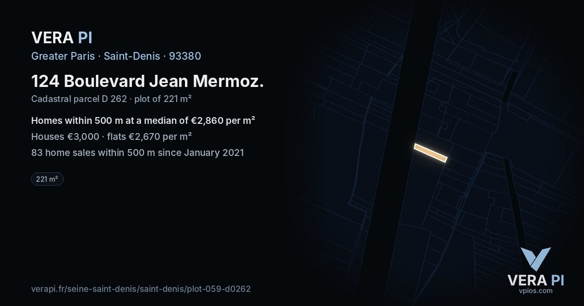 124 Boulevard Jean Mermoz, Saint-Denis at night – the plot lit, the parcels around coloured by the prices near them
