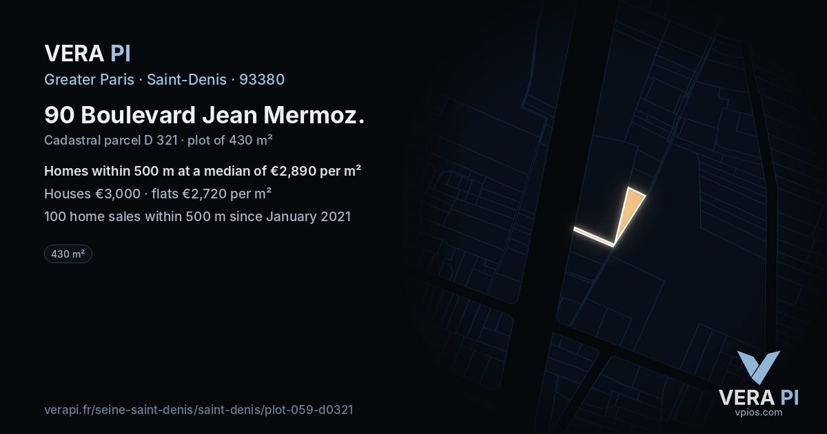 90 Boulevard Jean Mermoz, Saint-Denis at night – the plot lit, the parcels around coloured by the prices near them