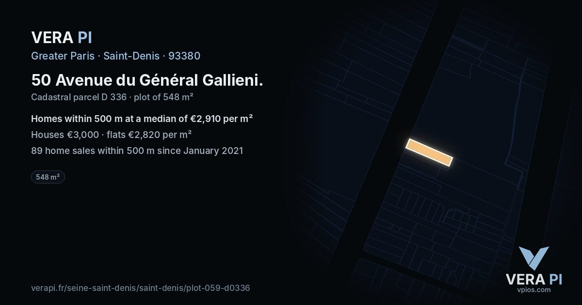 50 Avenue du Général Gallieni, Saint-Denis at night – the plot lit, the parcels around coloured by the prices near them