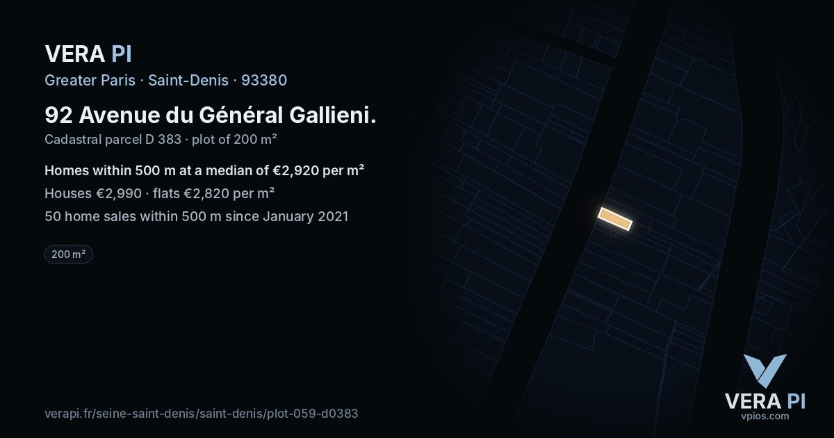 92 Avenue du Général Gallieni, Saint-Denis at night – the plot lit, the parcels around coloured by the prices near them