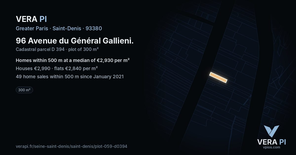 96 Avenue du Général Gallieni, Saint-Denis at night – the plot lit, the parcels around coloured by the prices near them