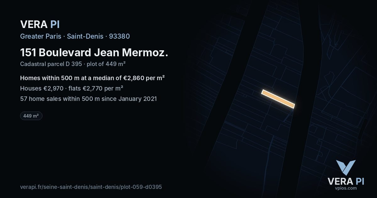 151 Boulevard Jean Mermoz, Saint-Denis at night – the plot lit, the parcels around coloured by the prices near them
