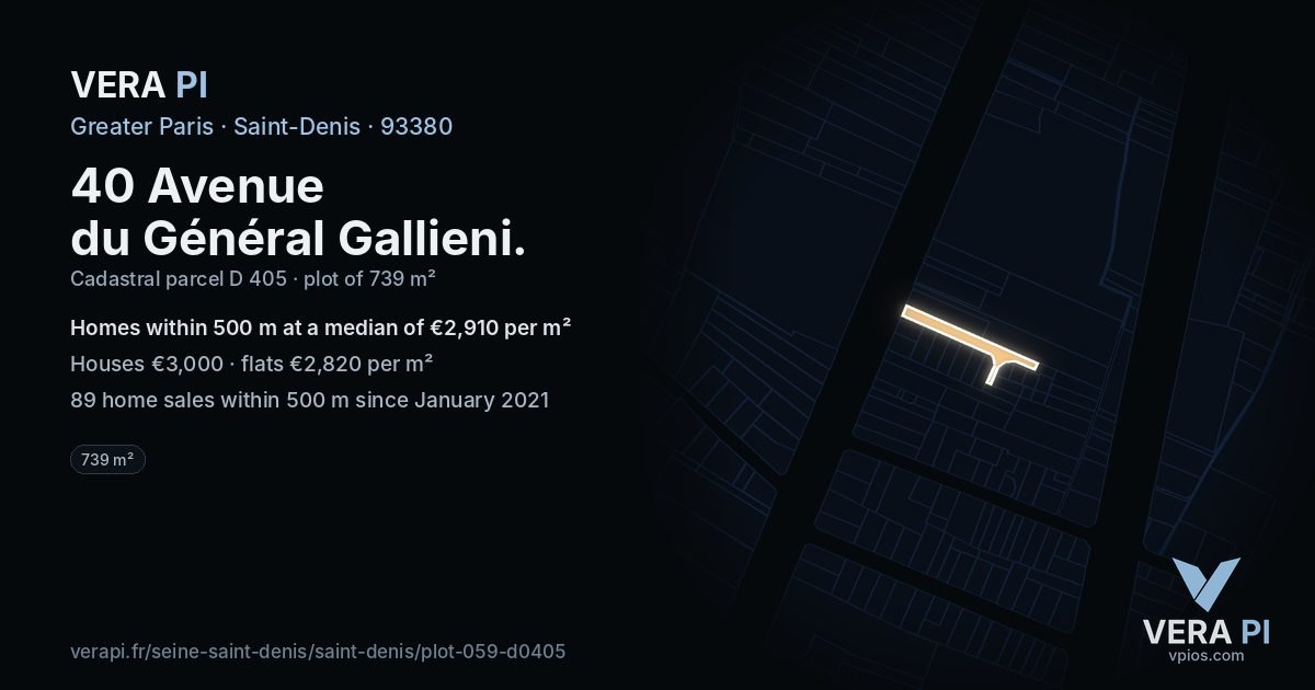 40 Avenue du Général Gallieni, Saint-Denis at night – the plot lit, the parcels around coloured by the prices near them