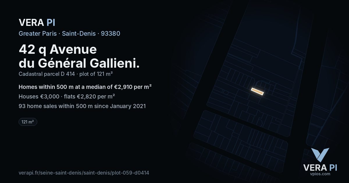 42 q Avenue du Général Gallieni, Saint-Denis at night – the plot lit, the parcels around coloured by the prices near them