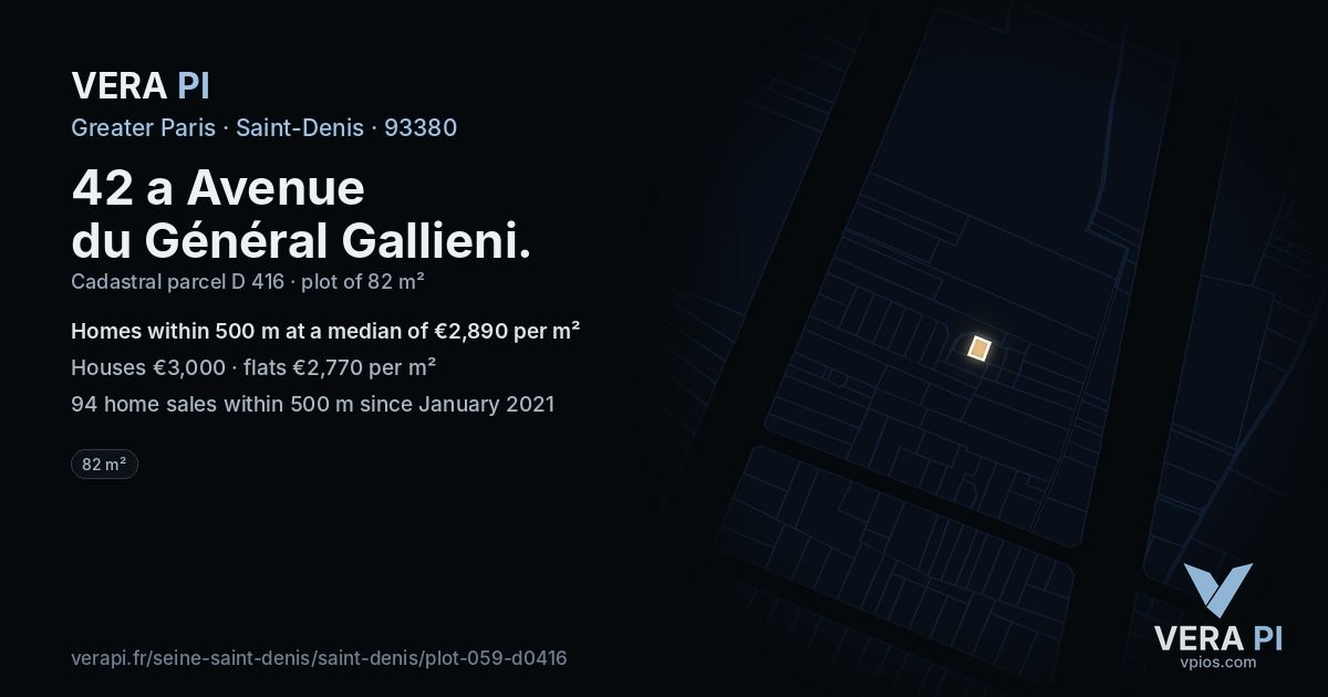 42 a Avenue du Général Gallieni, Saint-Denis at night – the plot lit, the parcels around coloured by the prices near them