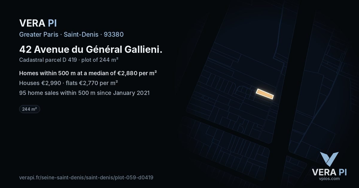 42 Avenue du Général Gallieni, Saint-Denis at night – the plot lit, the parcels around coloured by the prices near them