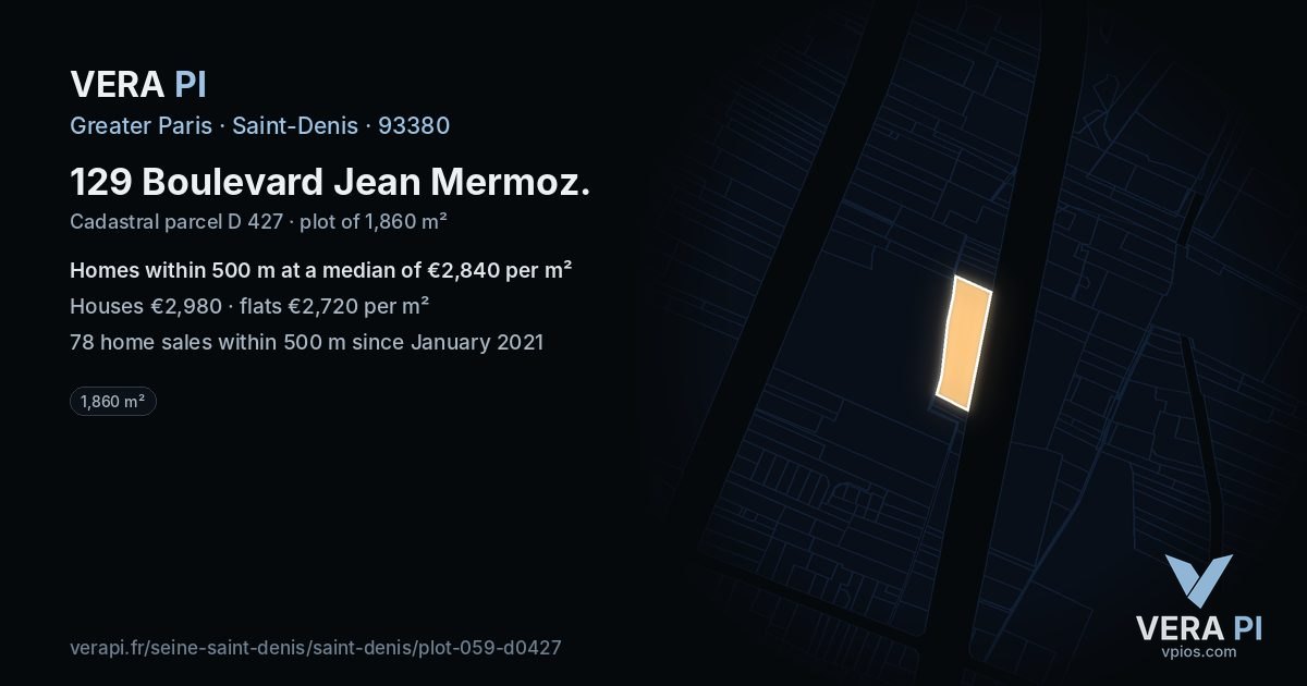 129 Boulevard Jean Mermoz, Saint-Denis at night – the plot lit, the parcels around coloured by the prices near them