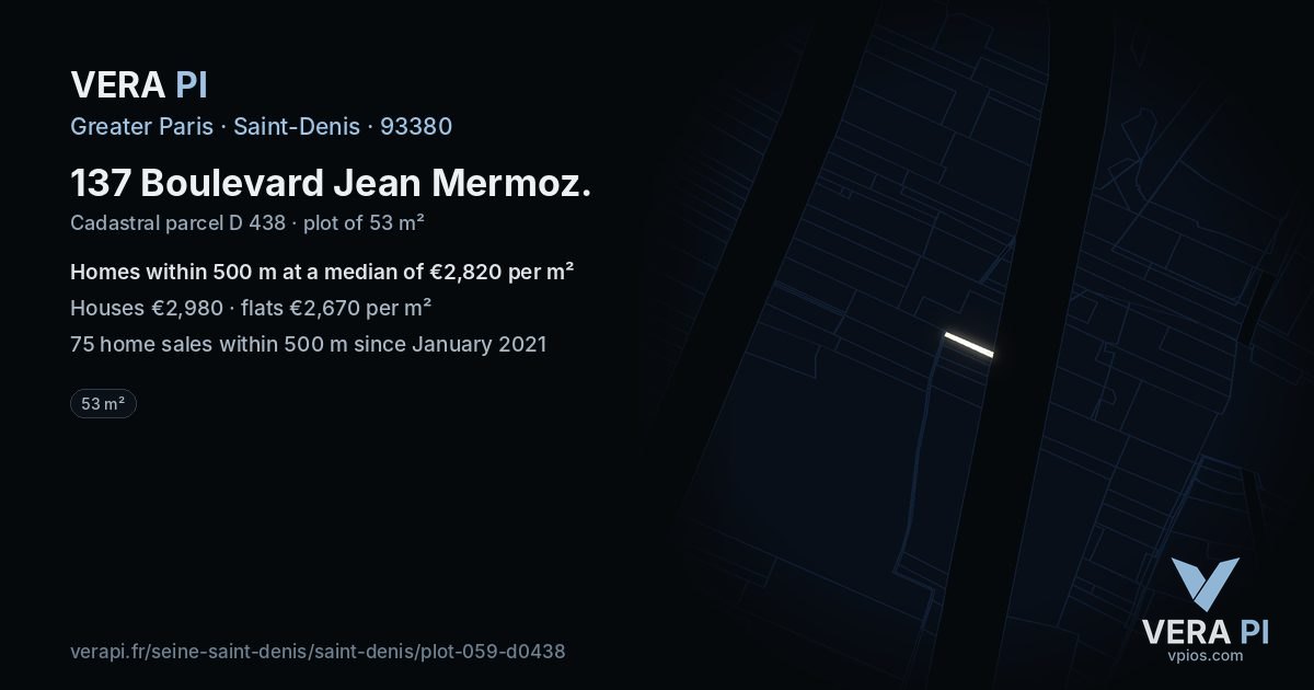 137 Boulevard Jean Mermoz, Saint-Denis at night – the plot lit, the parcels around coloured by the prices near them