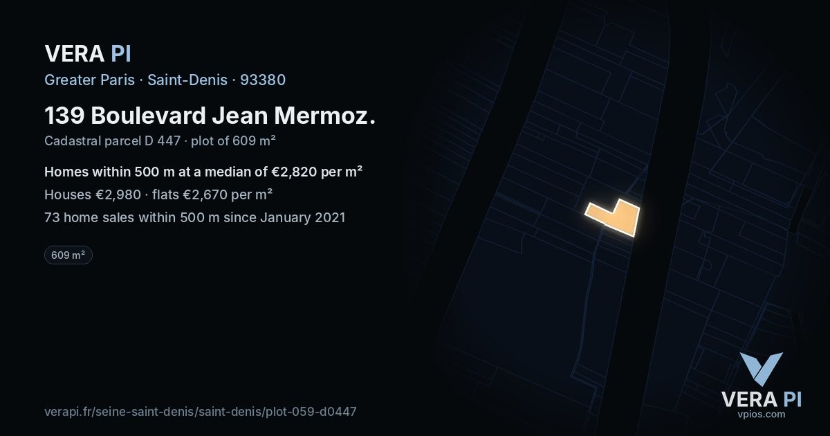 139 Boulevard Jean Mermoz, Saint-Denis at night – the plot lit, the parcels around coloured by the prices near them