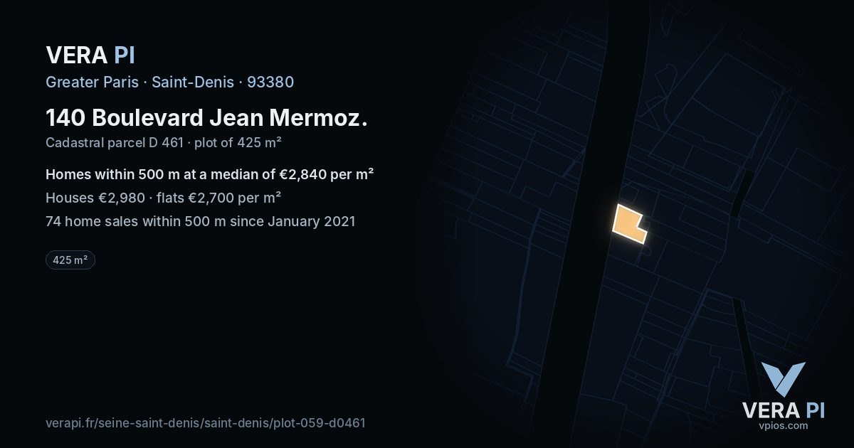 140 Boulevard Jean Mermoz, Saint-Denis at night – the plot lit, the parcels around coloured by the prices near them