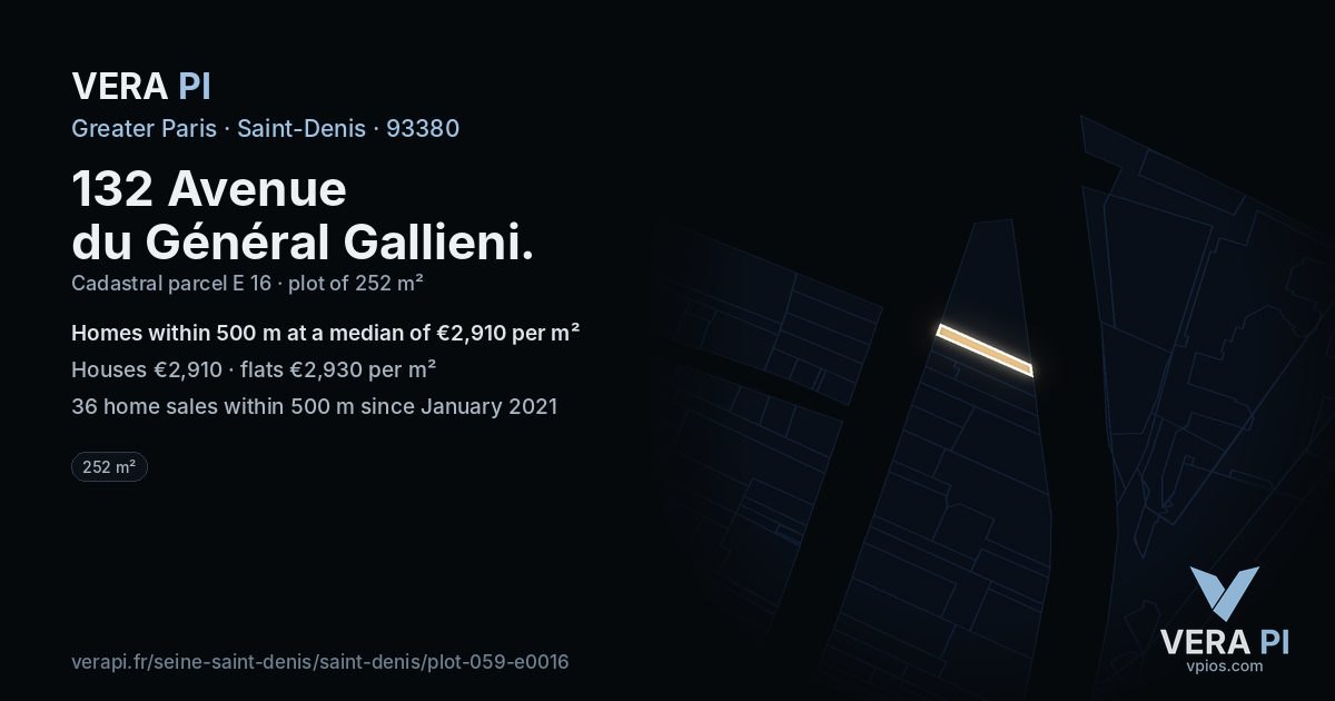 132 Avenue du Général Gallieni, Saint-Denis at night – the plot lit, the parcels around coloured by the prices near them
