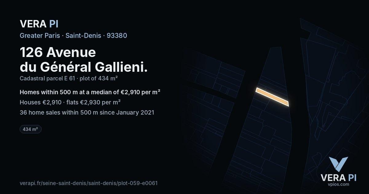 126 Avenue du Général Gallieni, Saint-Denis at night – the plot lit, the parcels around coloured by the prices near them