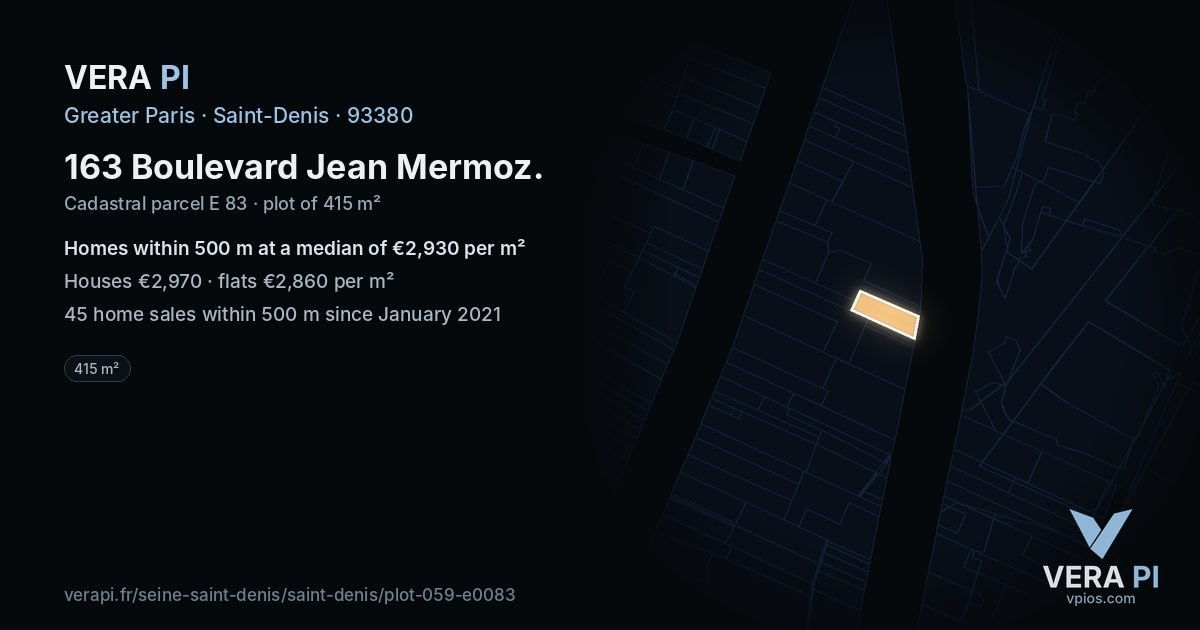 163 Boulevard Jean Mermoz, Saint-Denis at night – the plot lit, the parcels around coloured by the prices near them