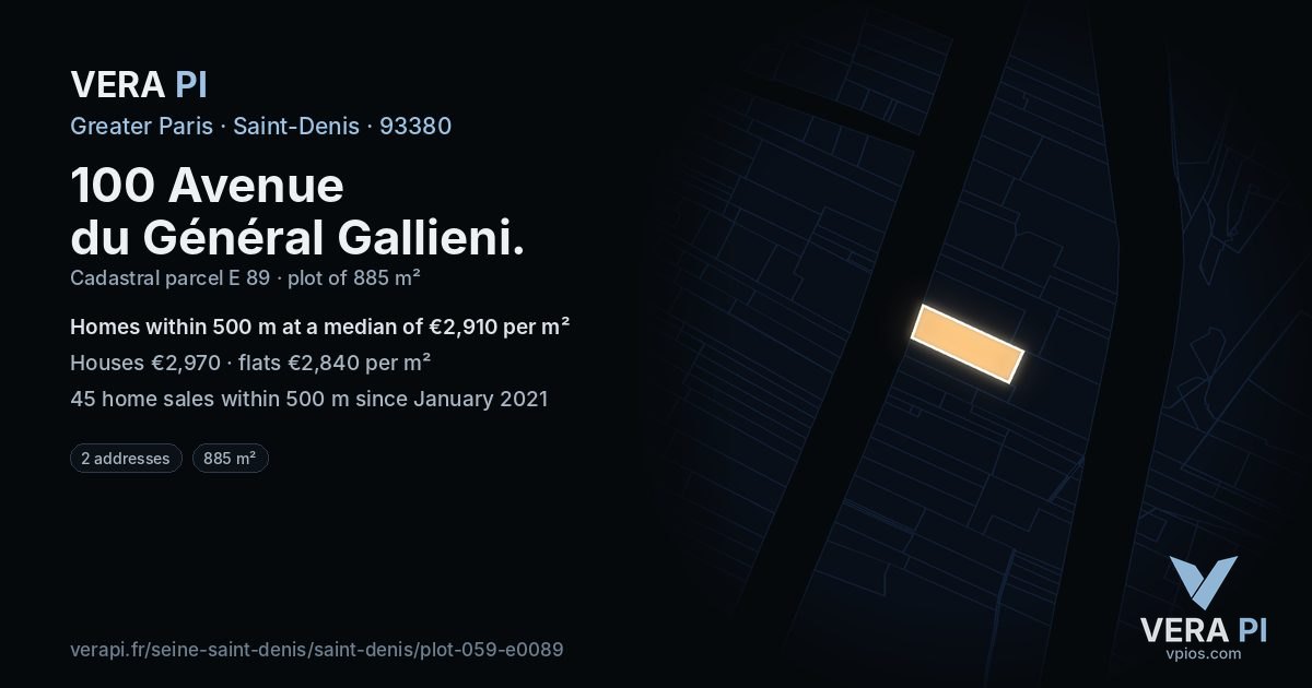 100 Avenue du Général Gallieni, Saint-Denis at night – the plot lit, the parcels around coloured by the prices near them