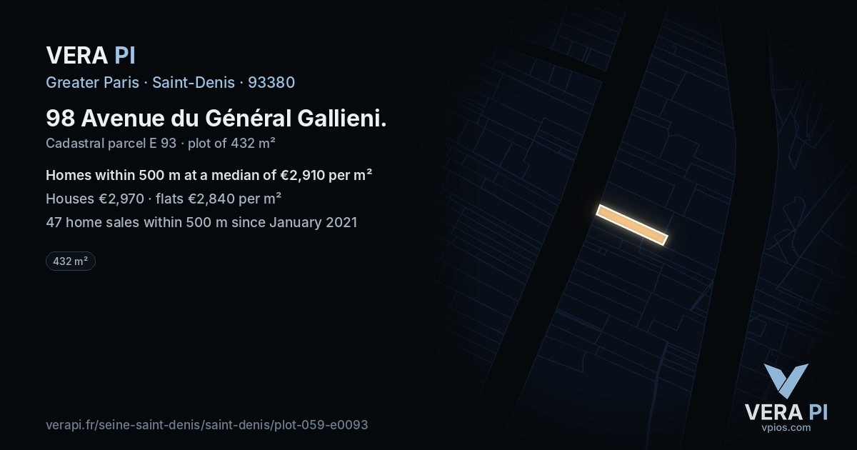 98 Avenue du Général Gallieni, Saint-Denis at night – the plot lit, the parcels around coloured by the prices near them